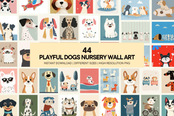 Download Playful Dogs Nursery Wall Art Cute Puppy - Dog Collection